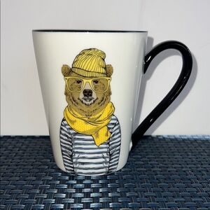 Signature Housewares Hipster Bear Animal Coffee Mug Cup 16.5 Oz Stoneware
